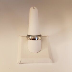 Men's Cobalt Silvertone Ring Beveled Brushed Satin Shiny Minimalist Wedding Band